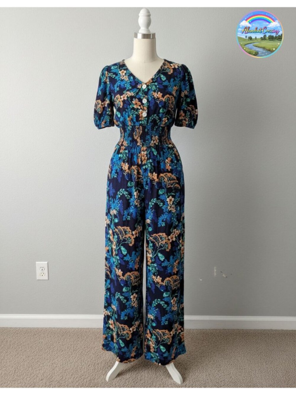 LOOKBOHO Women's Short Sleeve V-Neck Jumpsuit Wide Leg Pockets Dressy Casual